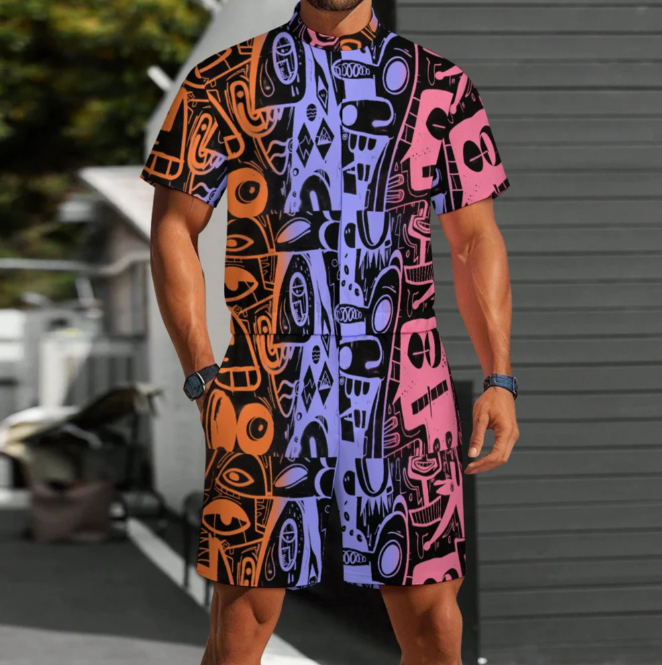 Men's one piece jumpsuit Short sleeved jumpsuit