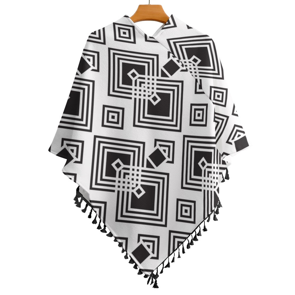 Knitted Cape With Fringed Edge