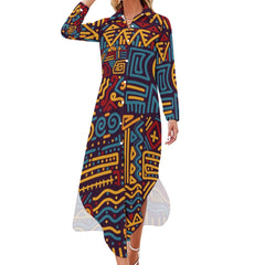 Button Neck Long Sleeve Shirt Dress