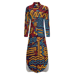 Button Neck Long Sleeve Shirt Dress