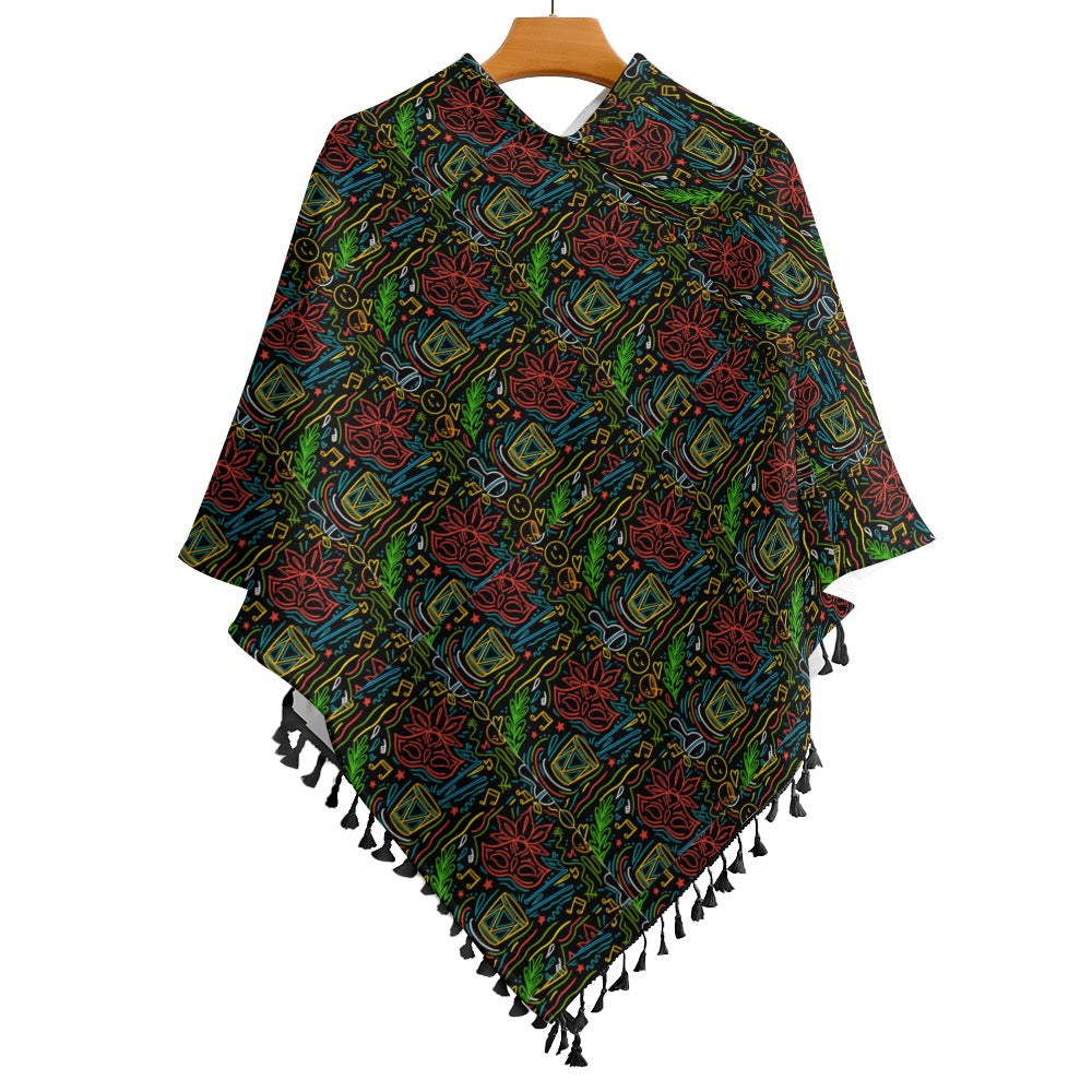 Knitted Cape With Fringed Edge