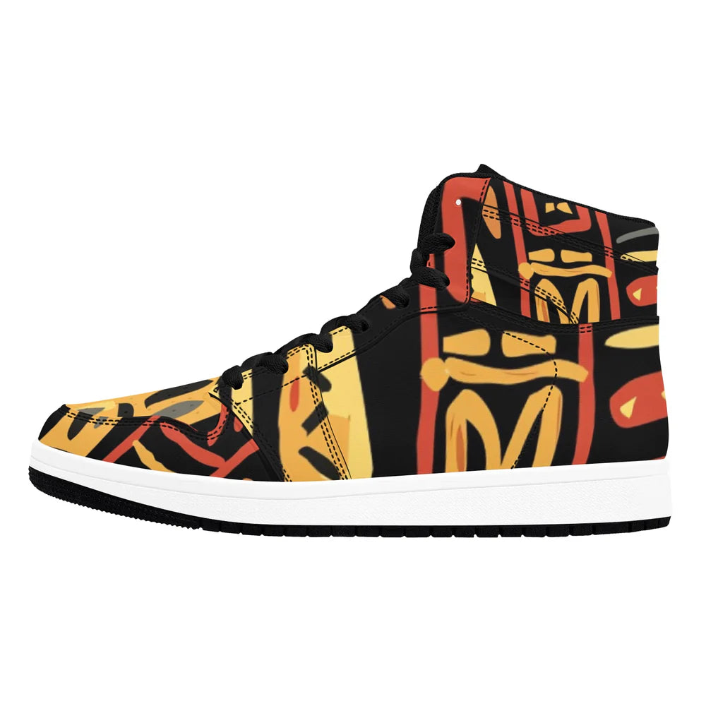 Men’s African Print High Top Sneakers – Bold Tribal Pattern Streetwear Shoes (2)