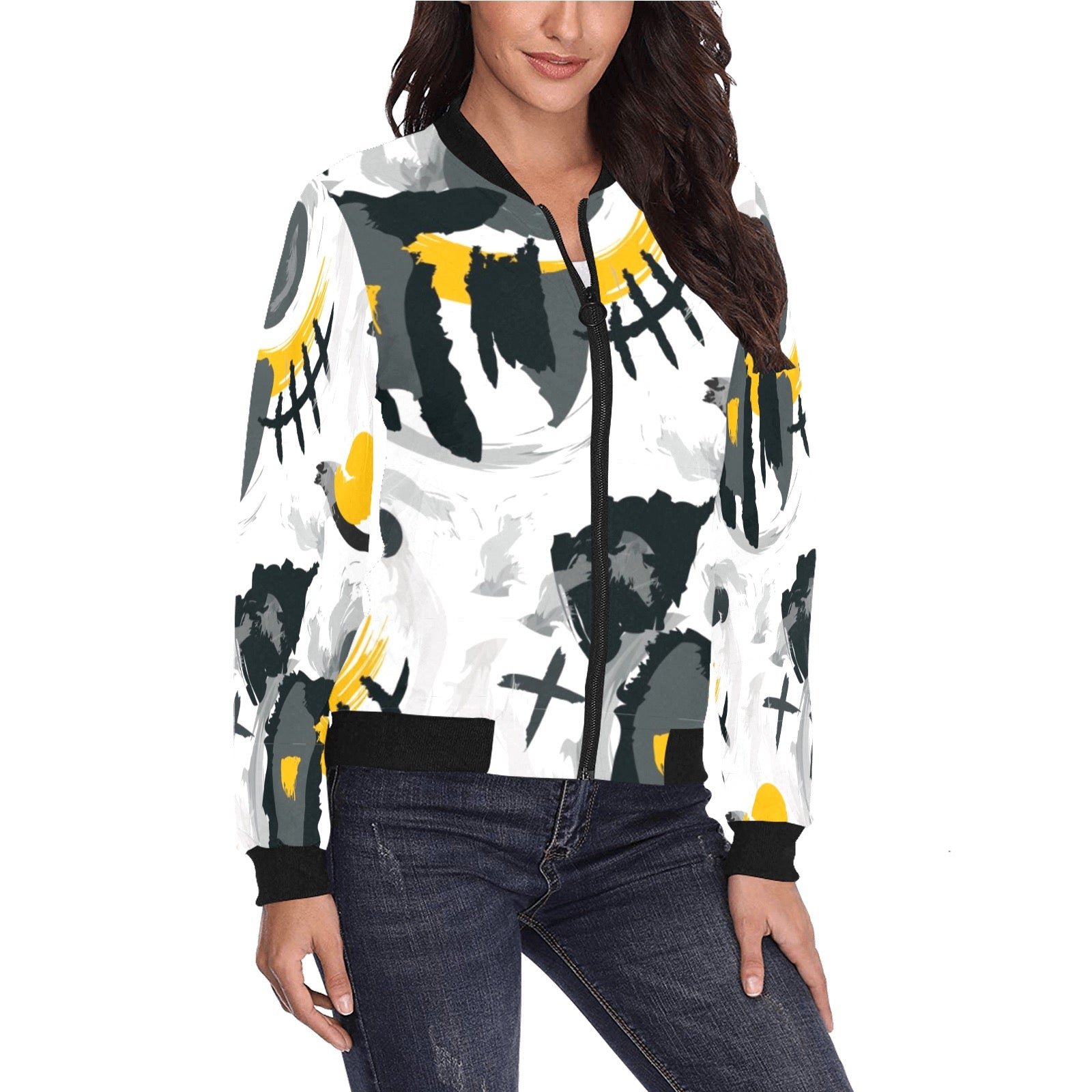 Blouson bomber imprimé intégral pour femme (Modèle H36)