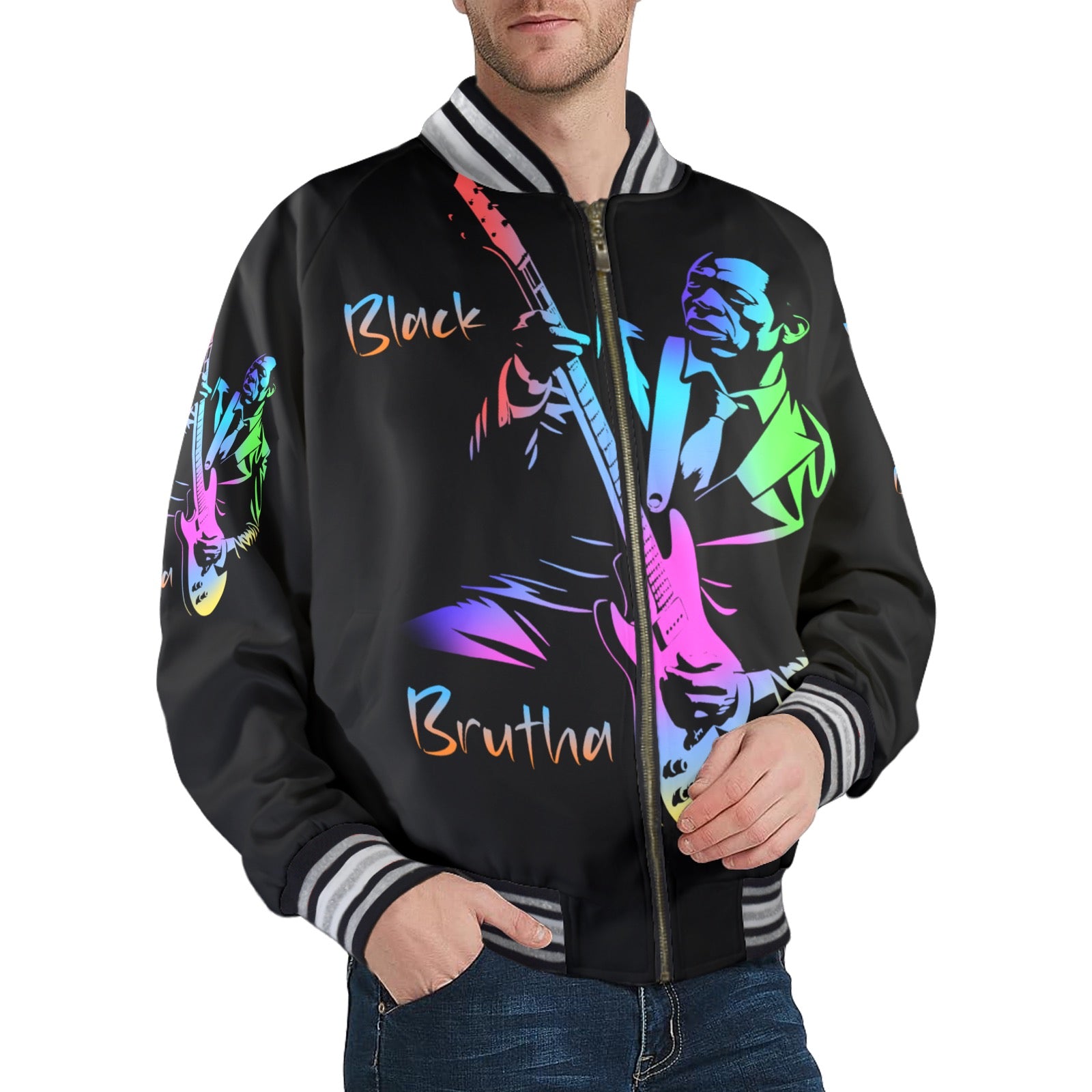 New Men's Striped Trim Bomber Jacket