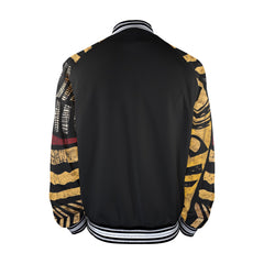Men's Striped Trim Bomber Jacket (H21)【Type】95% Polyester and 5% spandex, for men, All-Over Printing. The neckline, cuffs and hem are available in black and red