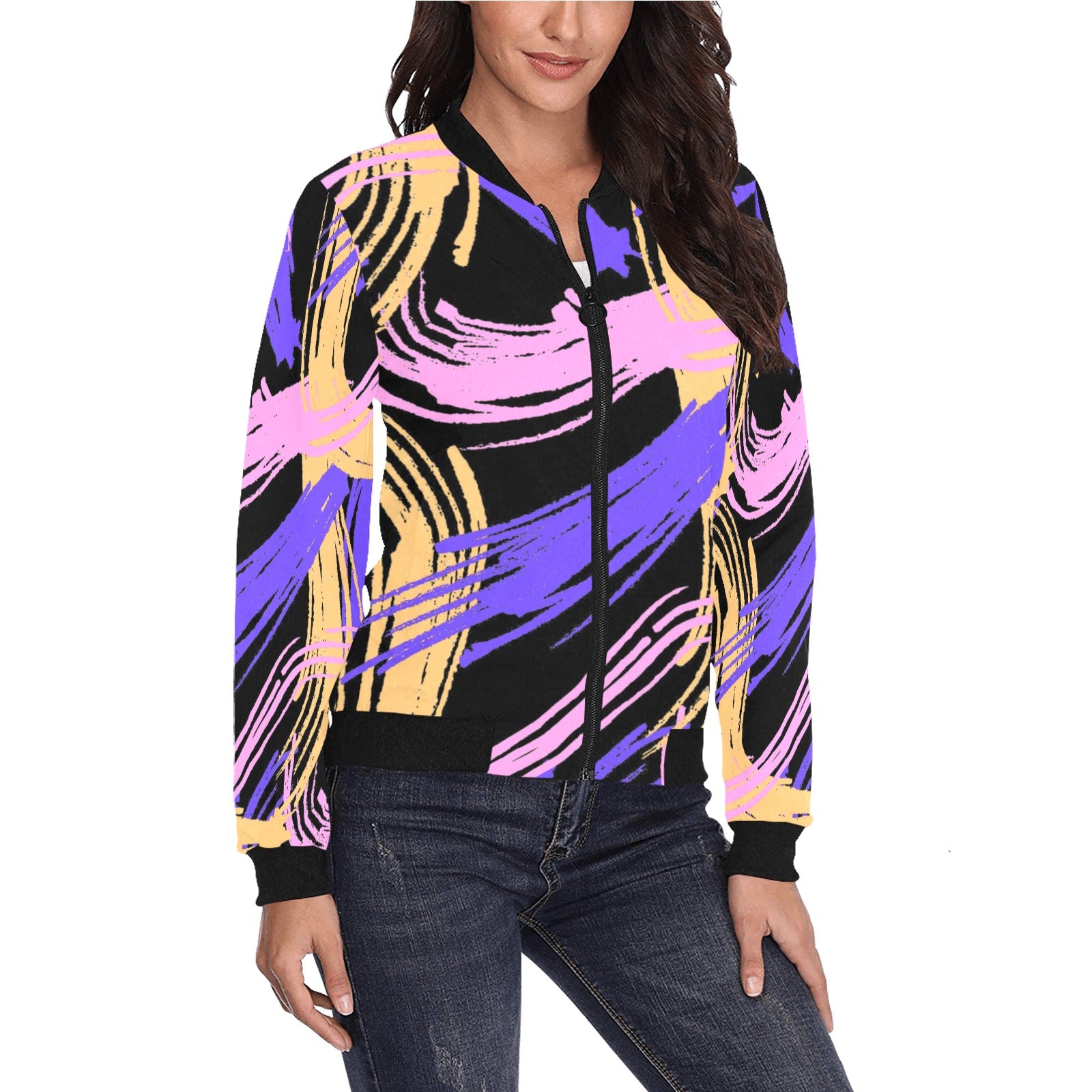 Blouson bomber imprimé intégral pour femme (Modèle H36)