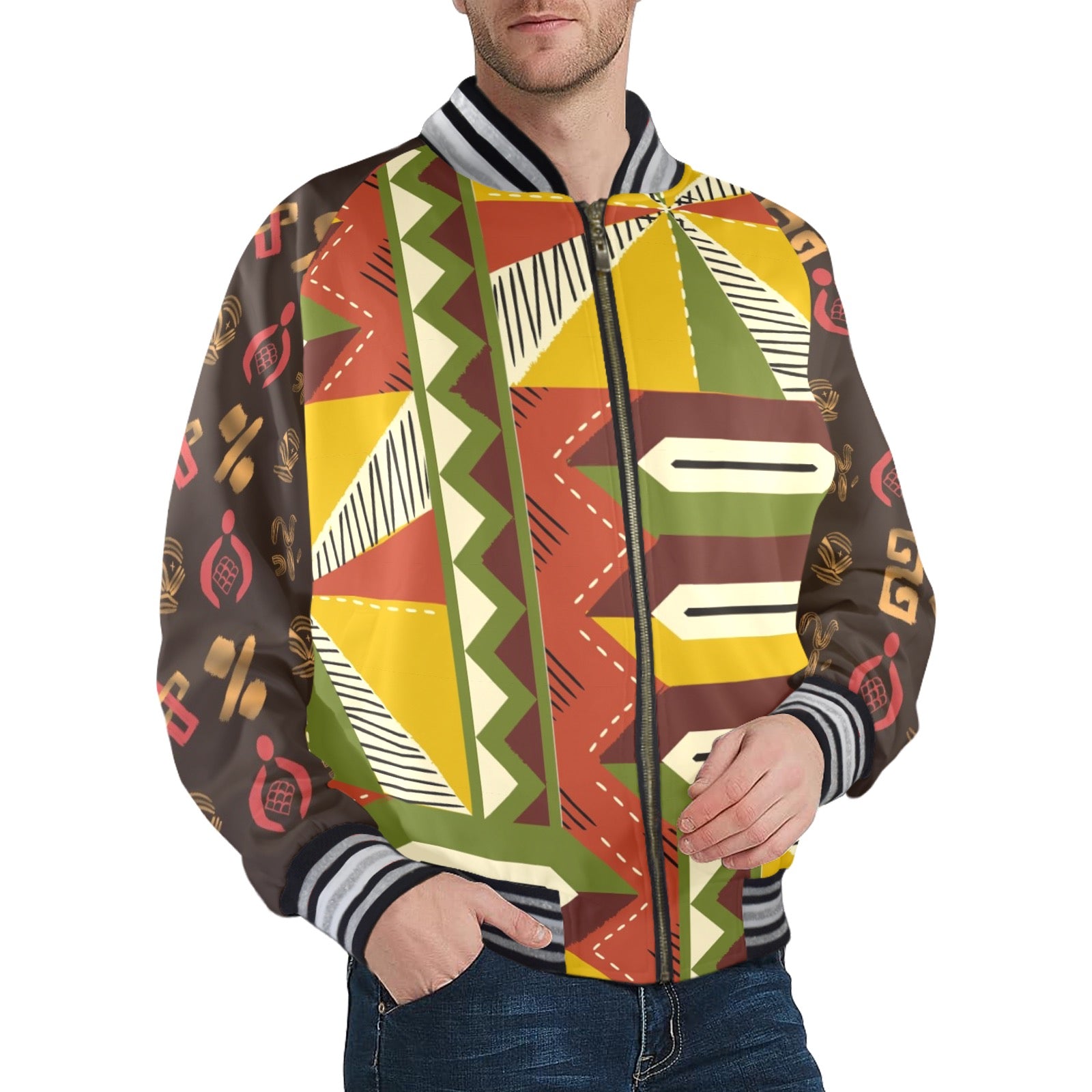 New Men's Striped Trim Bomber Jacket
