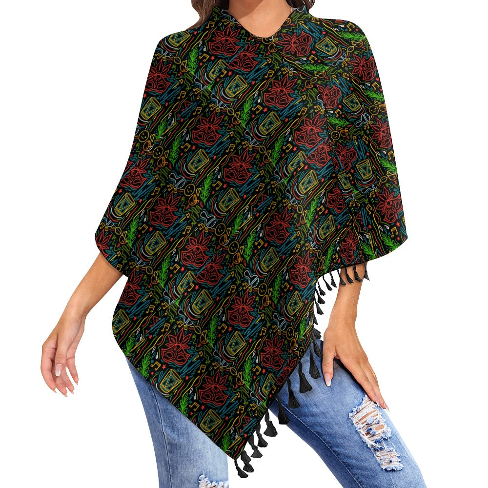 Knitted Cape With Fringed Edge