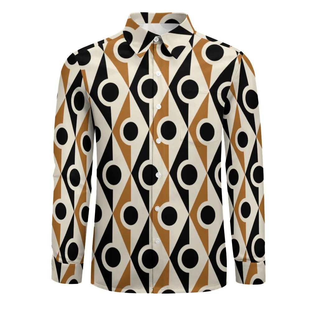 Men’s Peach Long-Sleeve Shirt with Chest Pocket