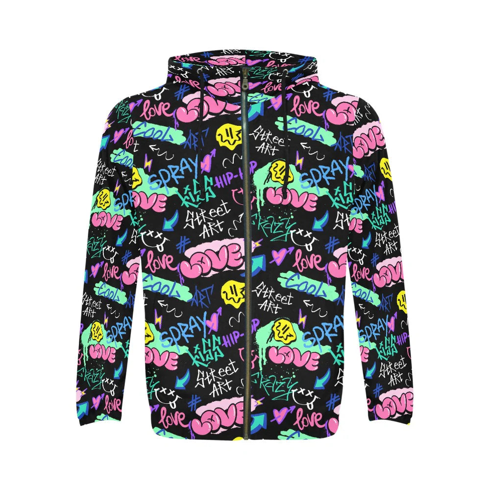 Men’s All Over Print Full-Zip Hoodie (Model H14)