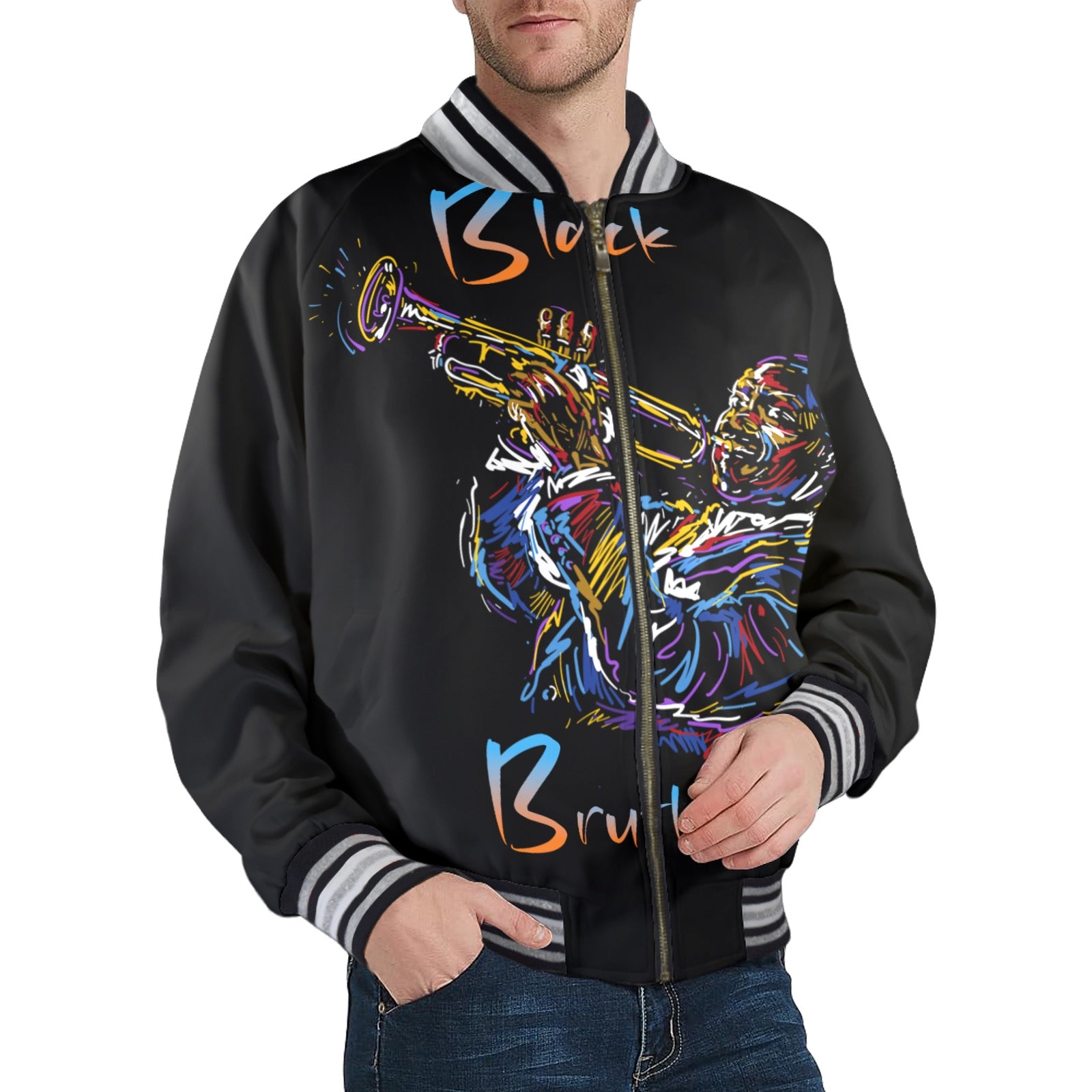 New Men's Striped Trim Bomber Jacket