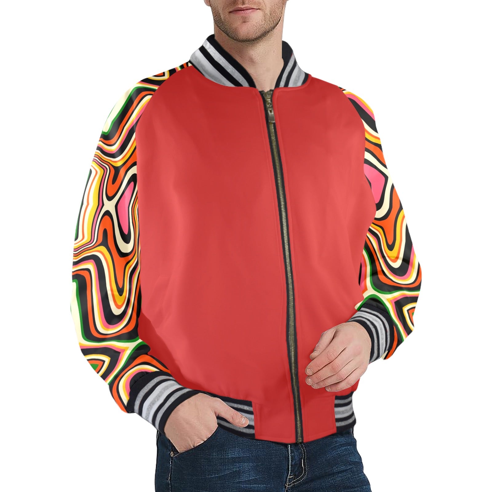 New Men's Striped Trim Bomber Jacket