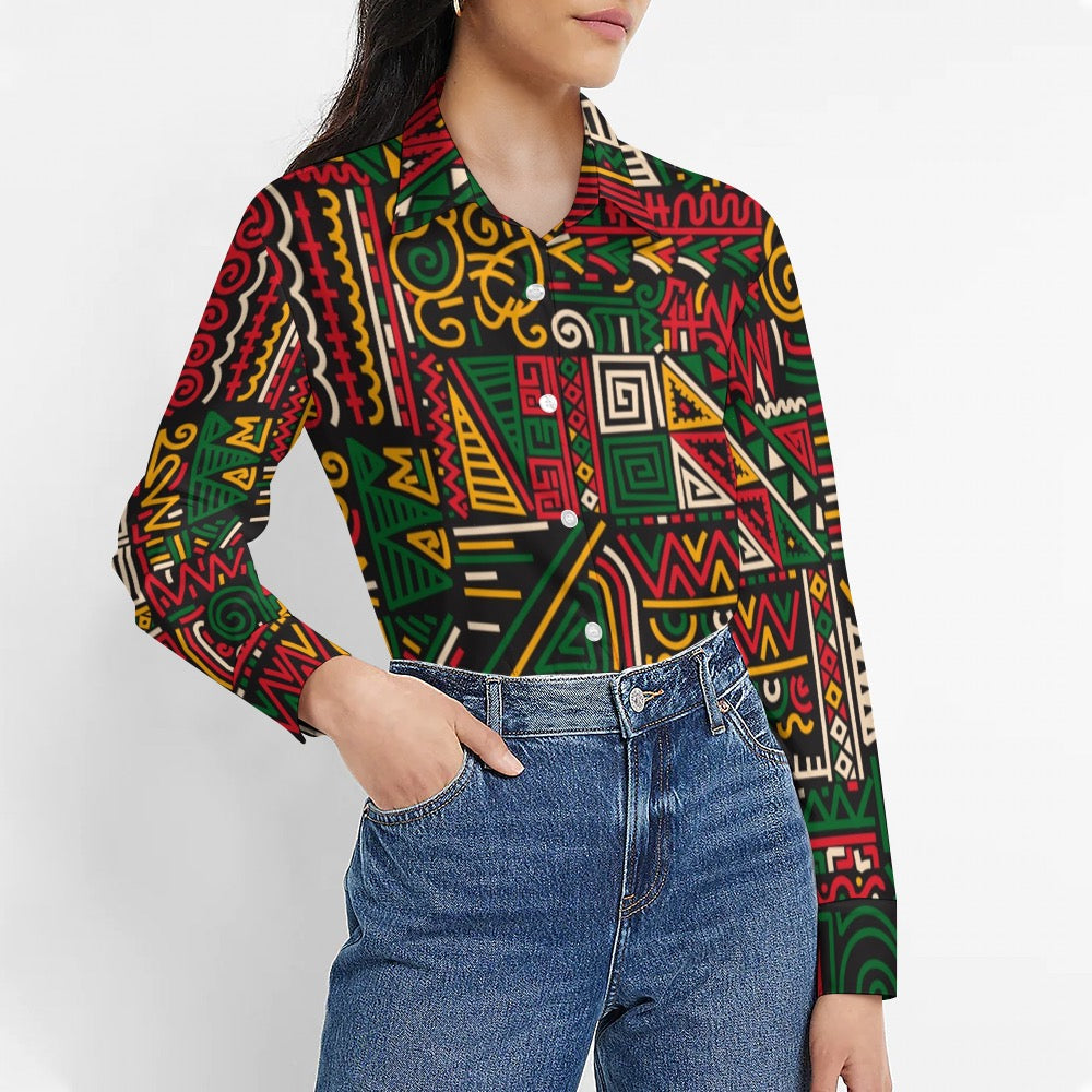 AfroCentrc Pattern  Black culture Black History Harlem Renaissance Women's long sleeved lining ( Harlem Print Magic)