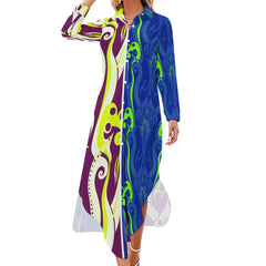 Button Neck Long Sleeve Shirt Dress