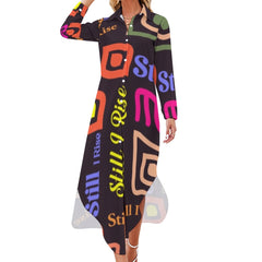 Button Neck Long Sleeve Shirt Dress