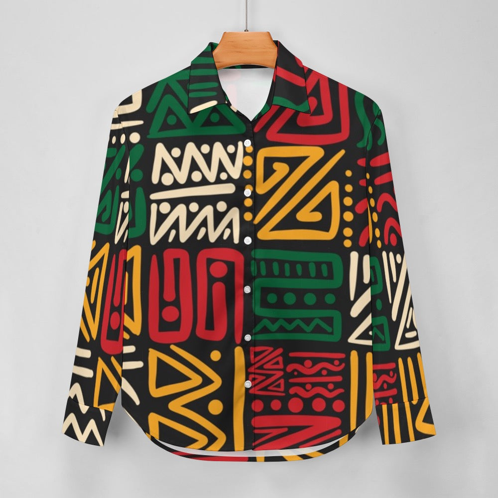 AfroCentrc Pattern  Black culture Black History Harlem Renaissance (Women's long sleeved lining ( Harlem Print Magic)