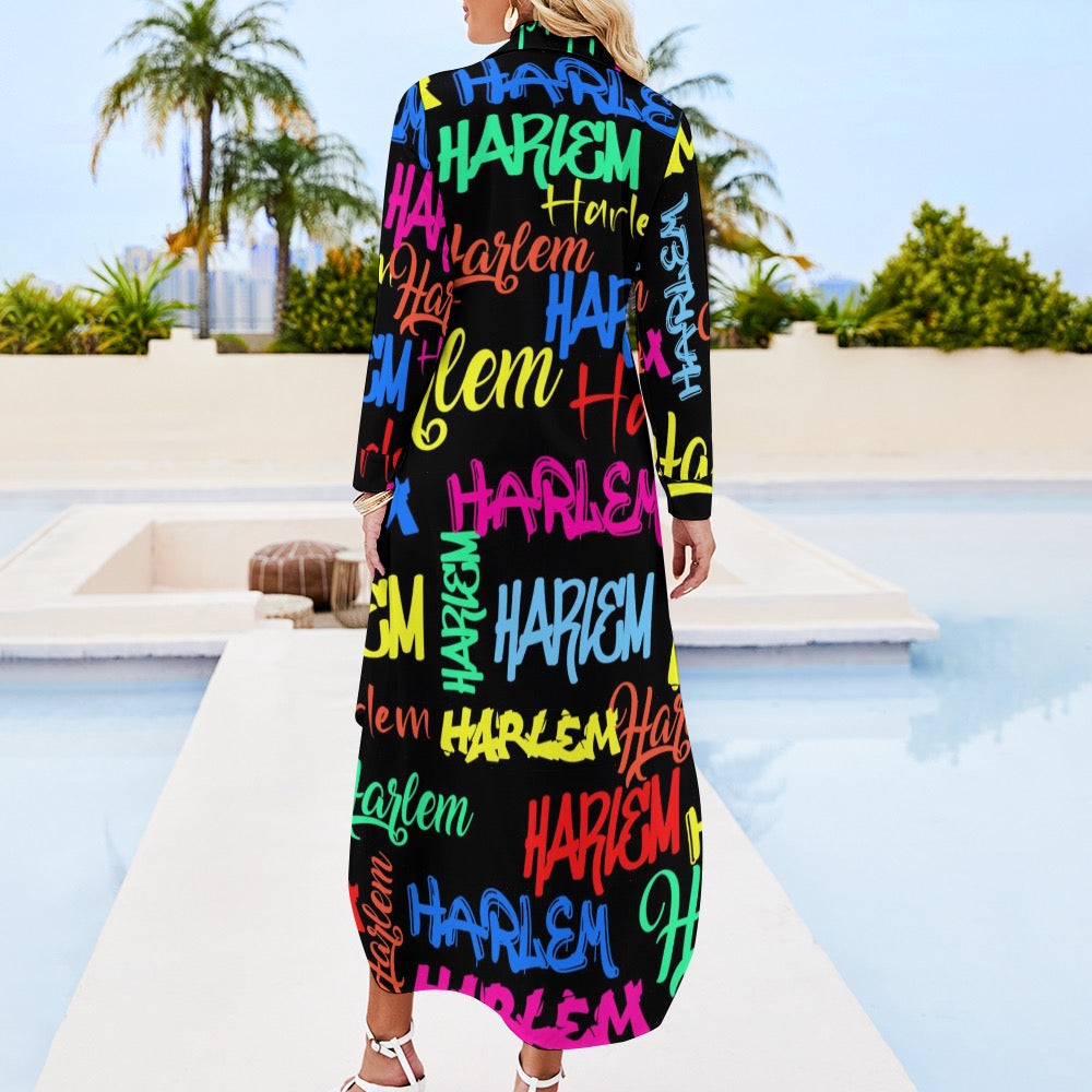 Button Neck Long Sleeve Shirt Dress