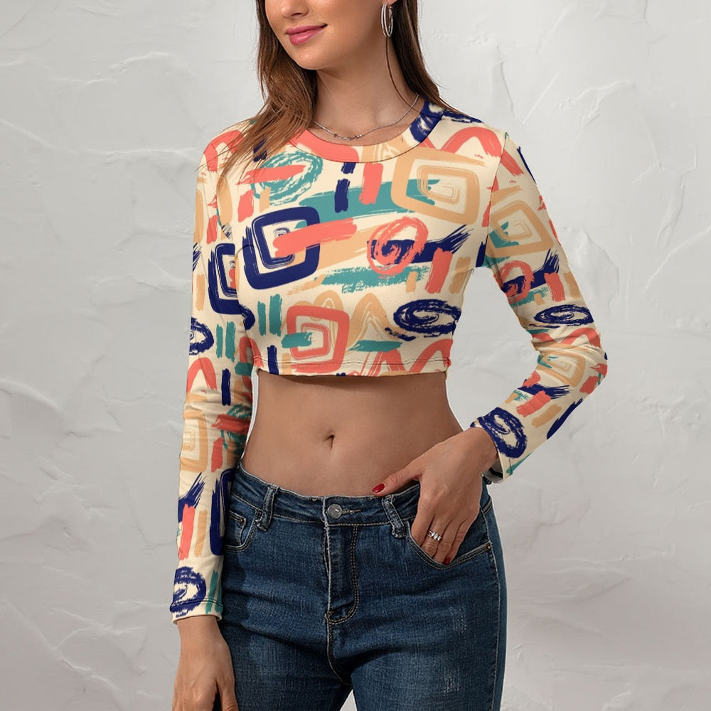 Women's Long Sleeve Round Neck Crop Top