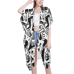 Cache-maillot mi-long en mousseline fendue sur les côtés pour femme (H50)