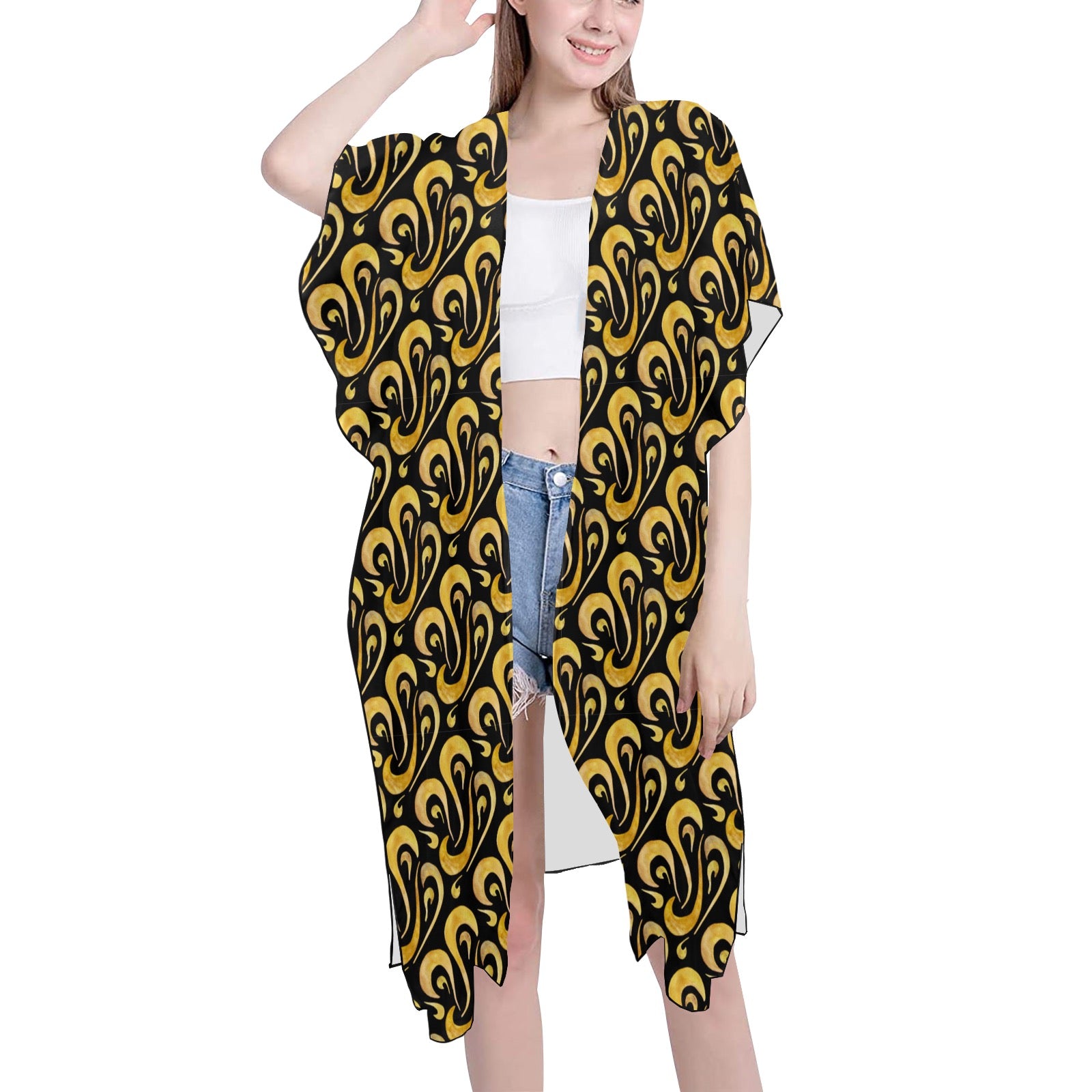 Women's Mid-Length Side Slits Chiffon Cover Up (H50)