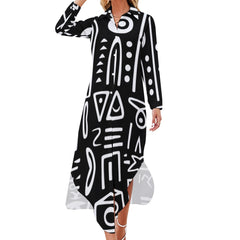 Button Neck Long Sleeve Shirt Dress