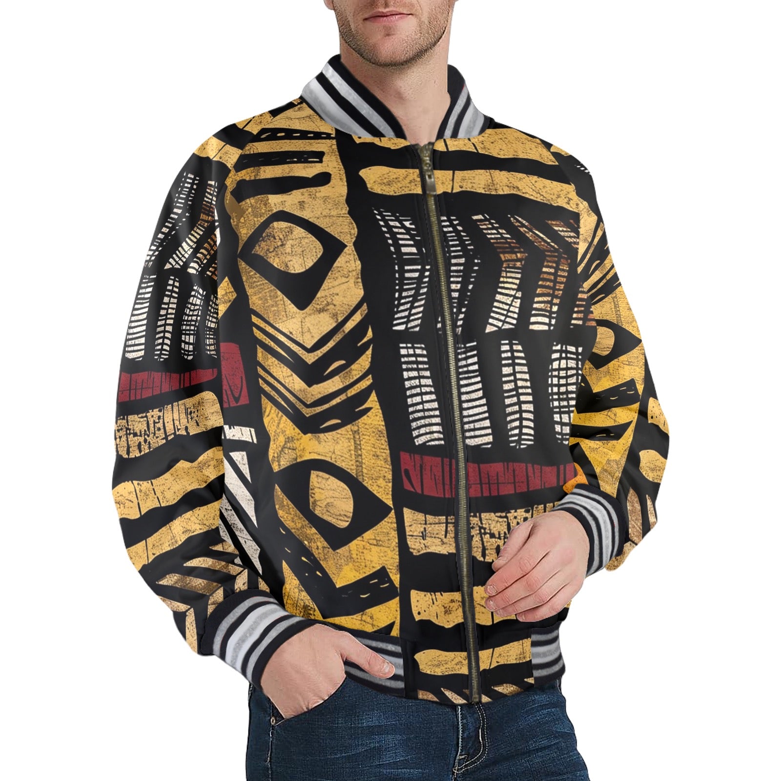 New Men's Striped Trim Bomber Jacket