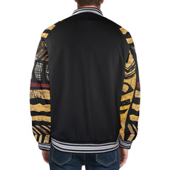 Men's Striped Trim Bomber Jacket (H21)【Type】95% Polyester and 5% spandex, for men, All-Over Printing. The neckline, cuffs and hem are available in black and red