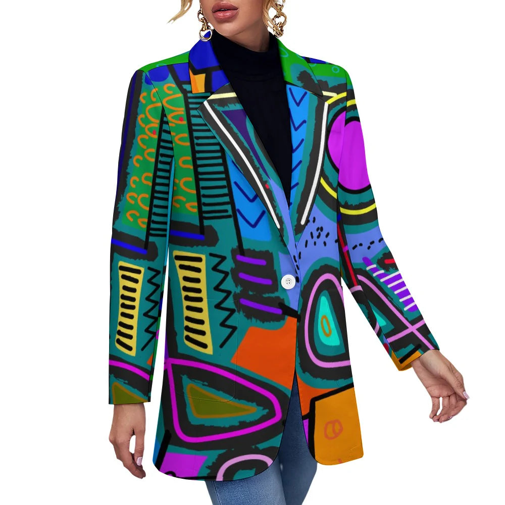 Women's Afro-Centric Geometric Print Blazer Jacket