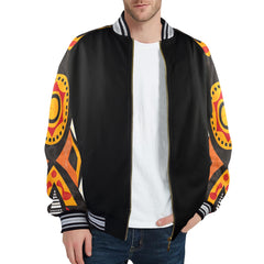 New Men's Striped Trim Bomber Jacket (H21)【Type】95% Polyester and 5% spandex, for men, All-Over Printing. The neckline, cuffs and hem are available in black and red 