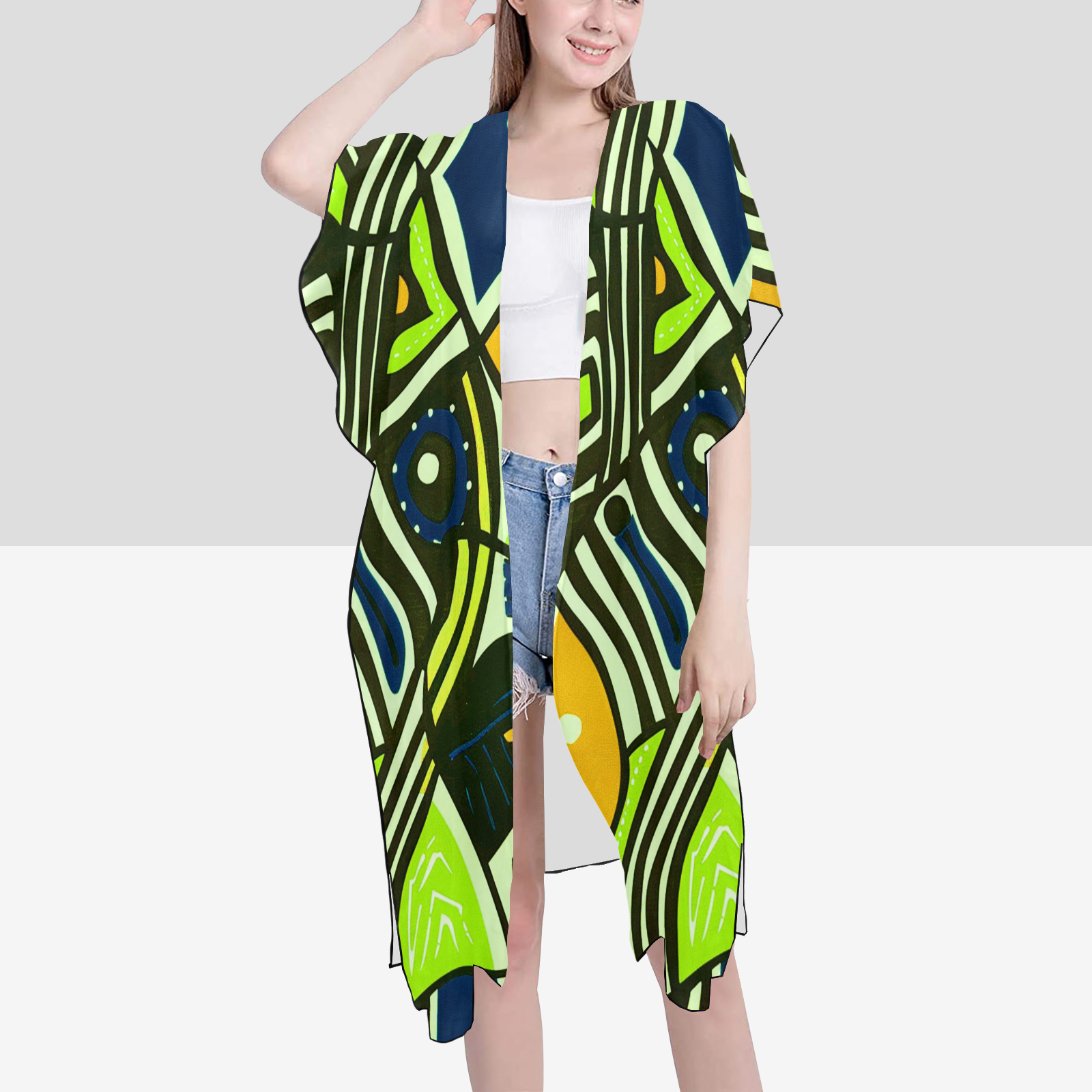 Women's Mid-Length Side Slits Chiffon Cover Up (H50)