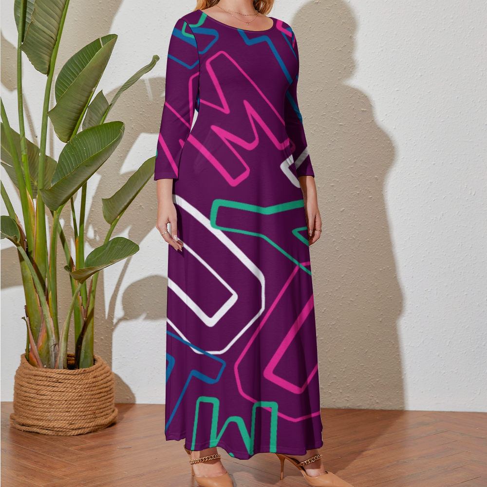 Women's Plus Size Loose Crew Neck Long Sleeve Dress