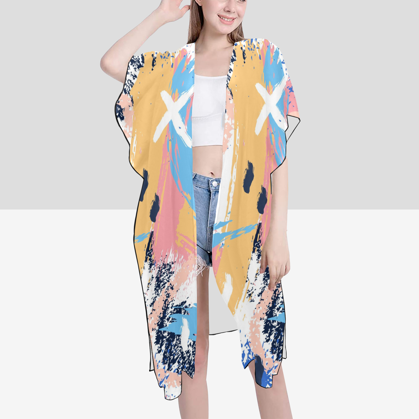 Women's Mid-Length Side Slits Chiffon Cover Up (H50)