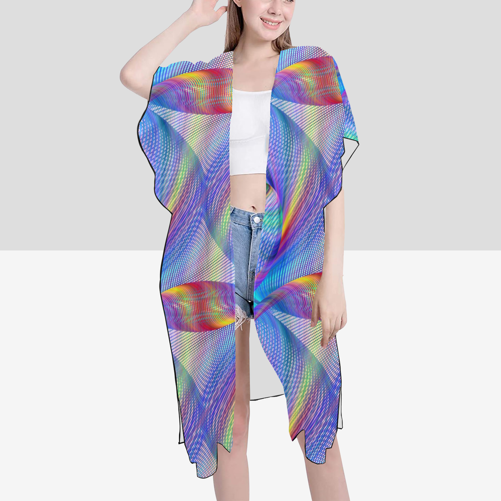 Women's Mid-Length Side Slits Chiffon Cover Up (H50)