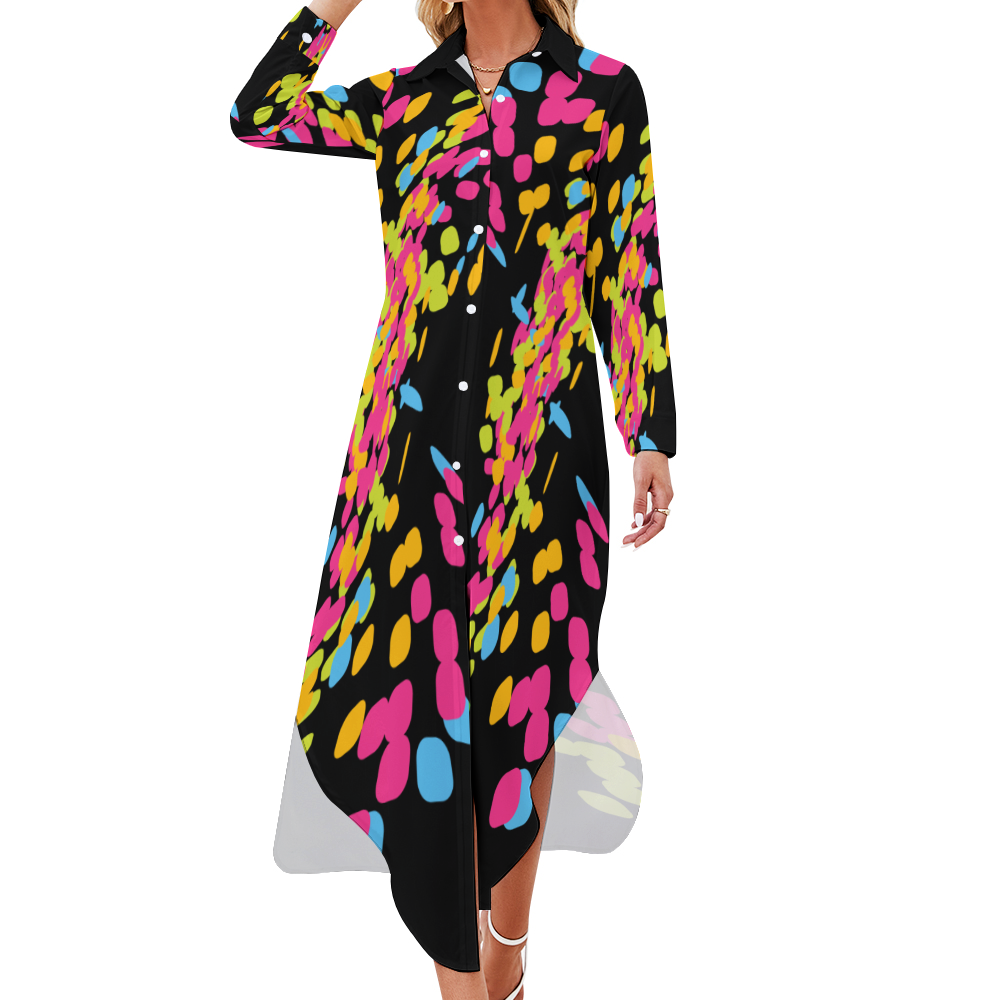 Women's Button Front Long Sleeve Collared Dress