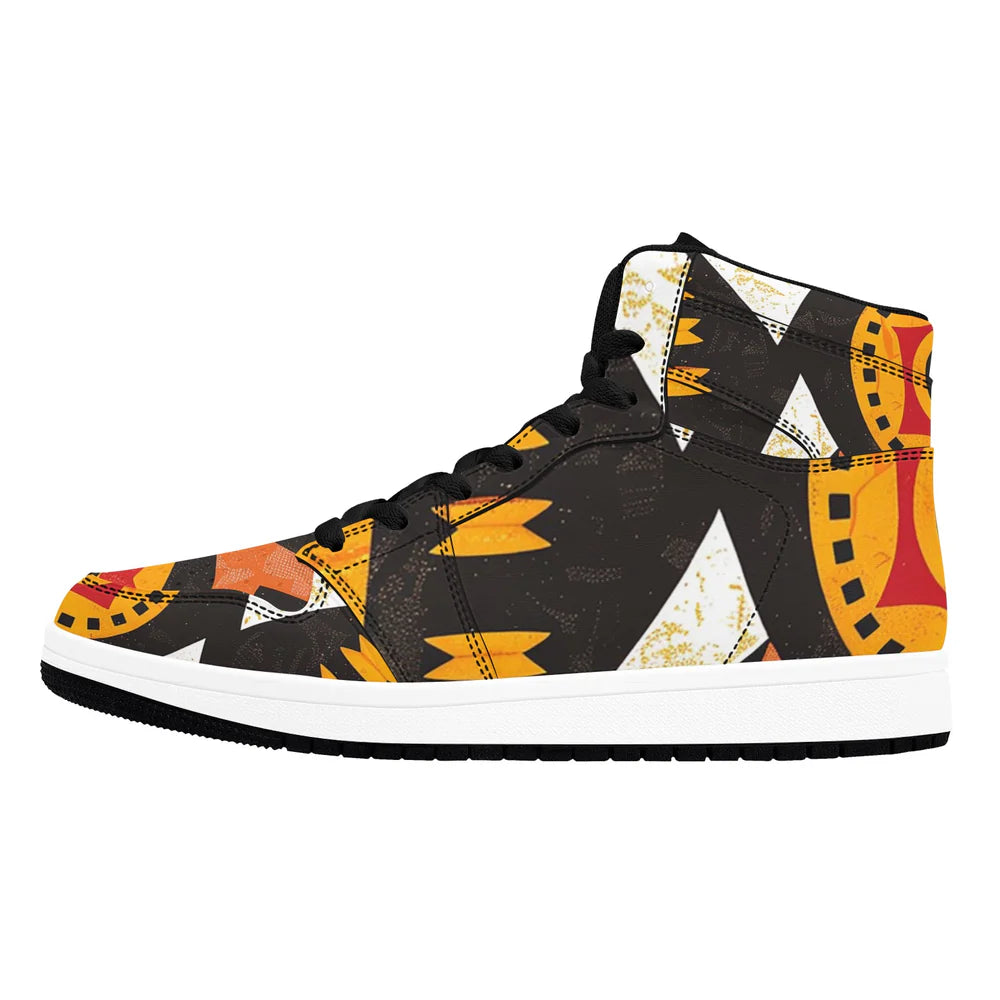 Men’s African Print High Top Sneakers – Bold Tribal Pattern Streetwear Shoes (2)
