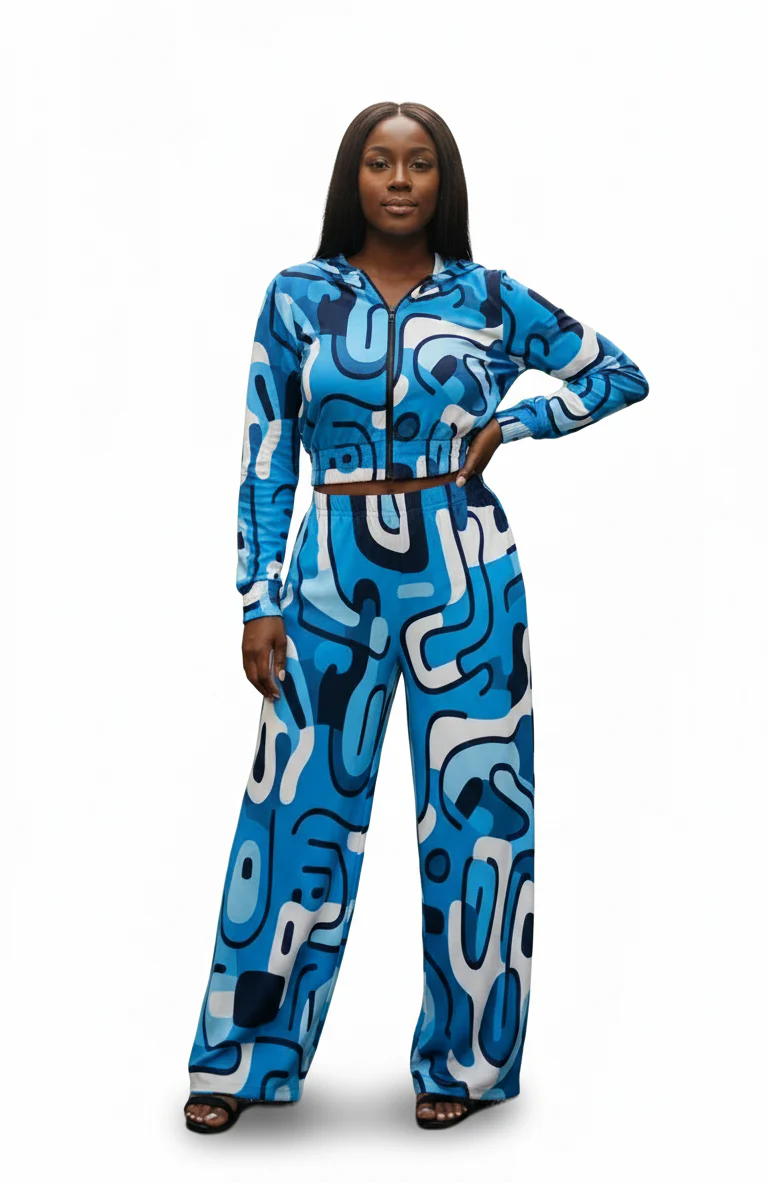 Women's Cropped Zip-Up Hoodie and Wide-Leg Pants Set