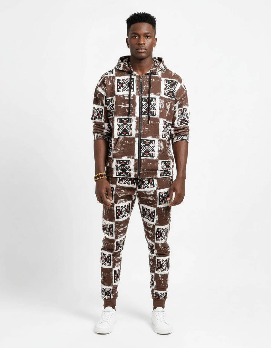 Men's All Over Print Full Zip Hoodie Set