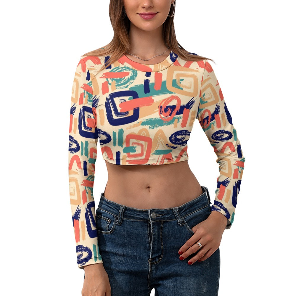 Women's Long Sleeve Round Neck Crop Top