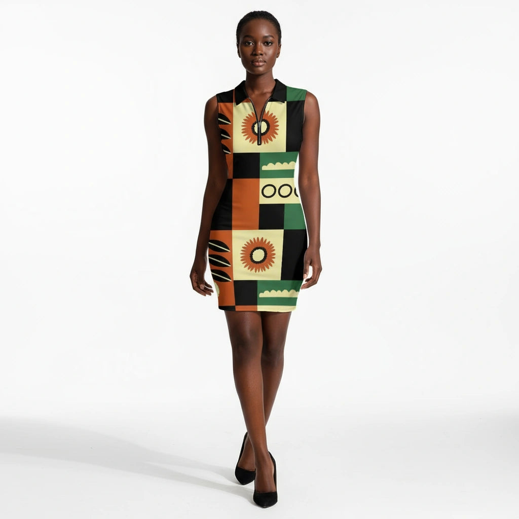 Women's Short Sleeve Dress with Short Zipper