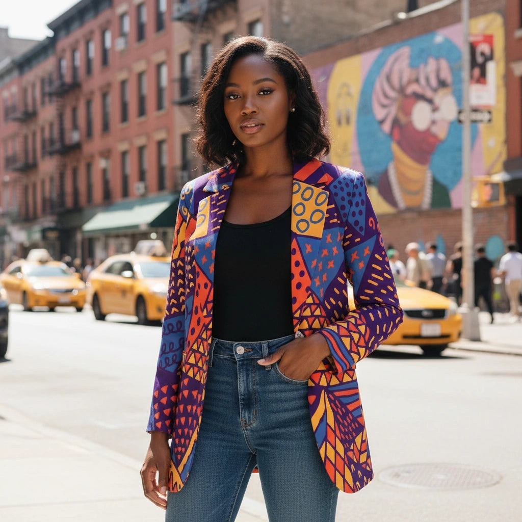 Women's Afro-Centric Geometric Print Blazer Jacket