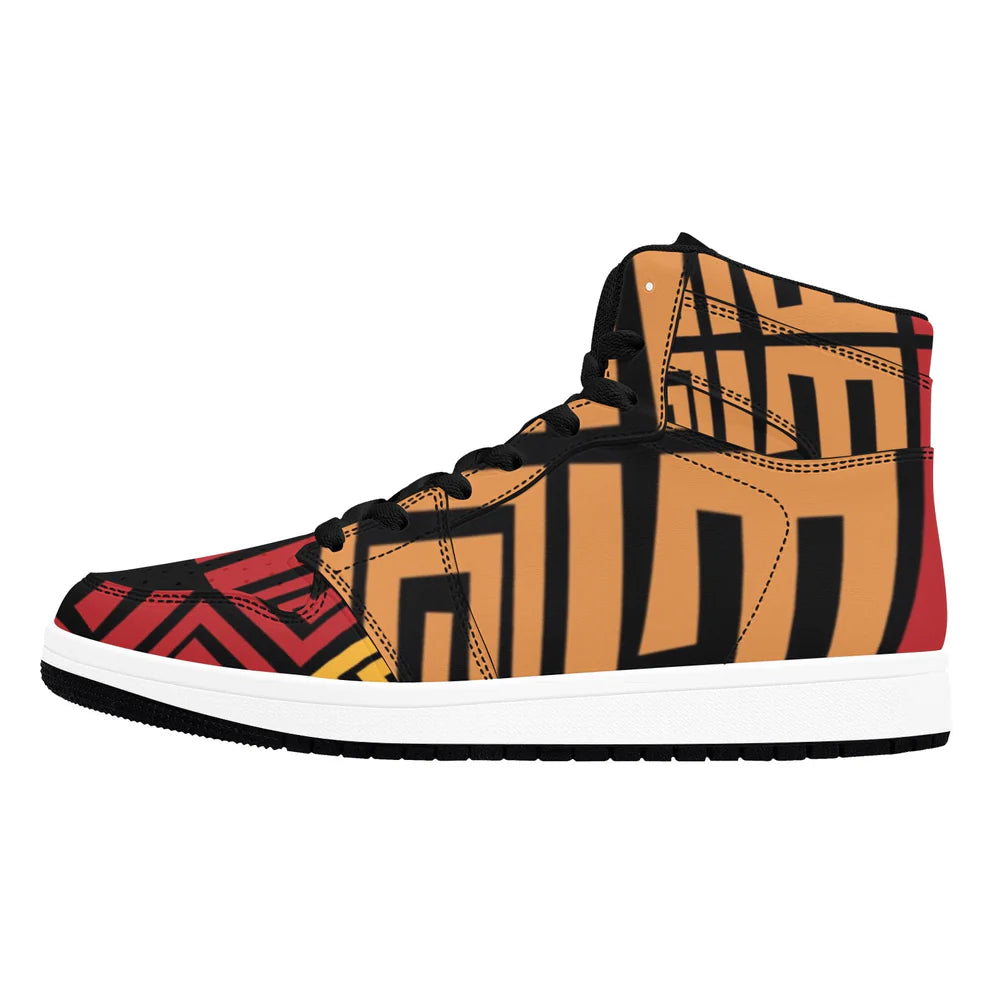 Men’s African Print High Top Sneakers – Bold Tribal Pattern Streetwear Shoes (2)