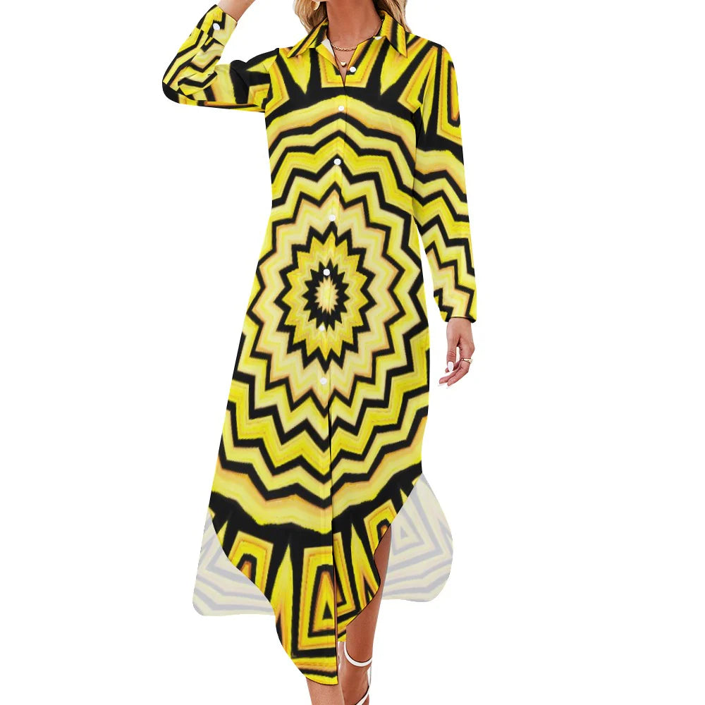 Women's Button Front Long Sleeve Collared Dress