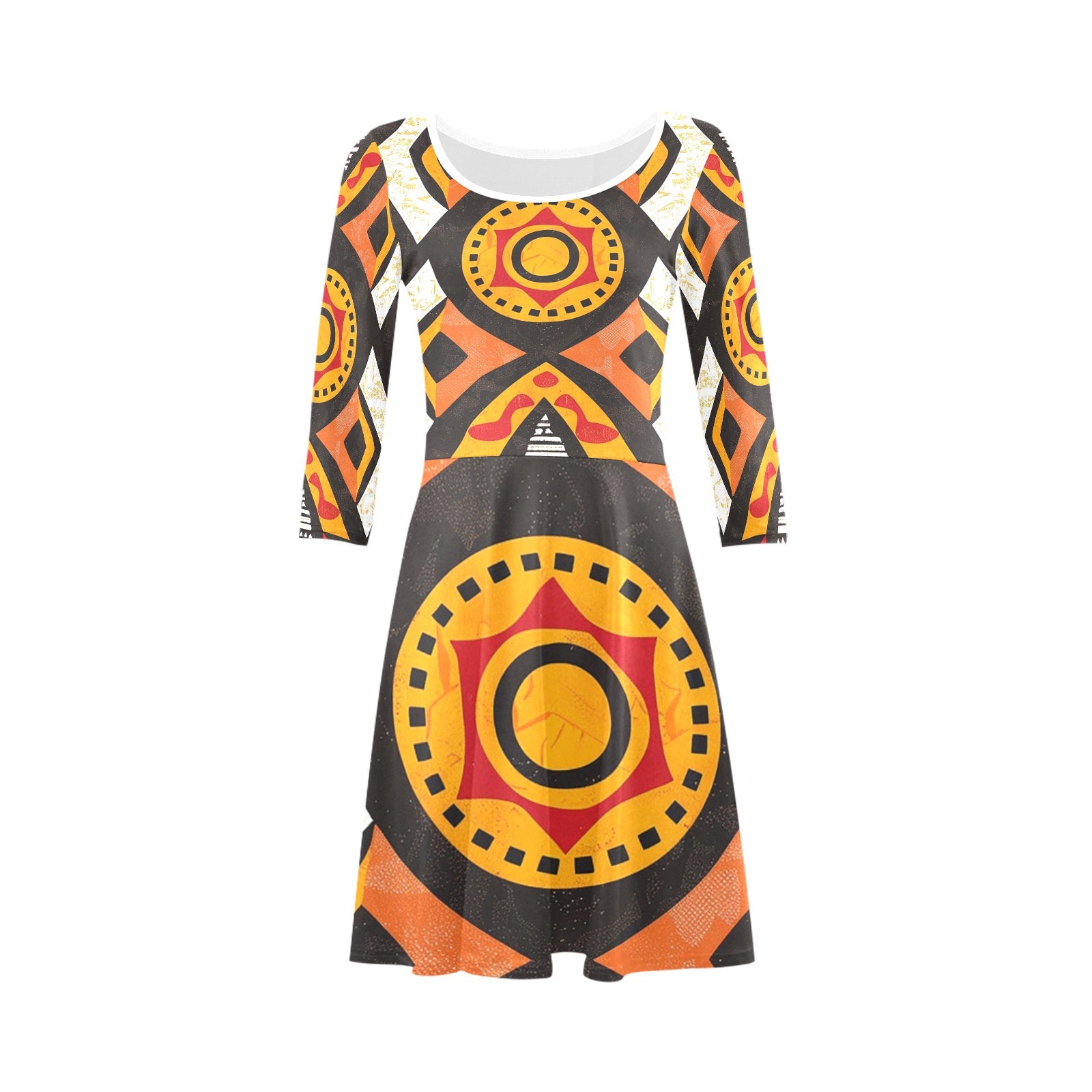 Women's 3/4 Sleeve Round Neck Sundress(Model D23)