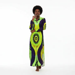 Women's Button Front Long Sleeve Collared Dress