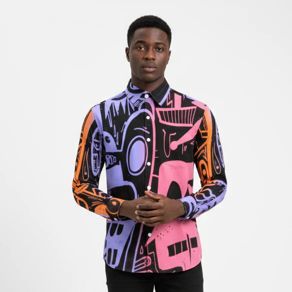 Peach Velvet Casual One Pocket Long Sleeve Shirt HPM