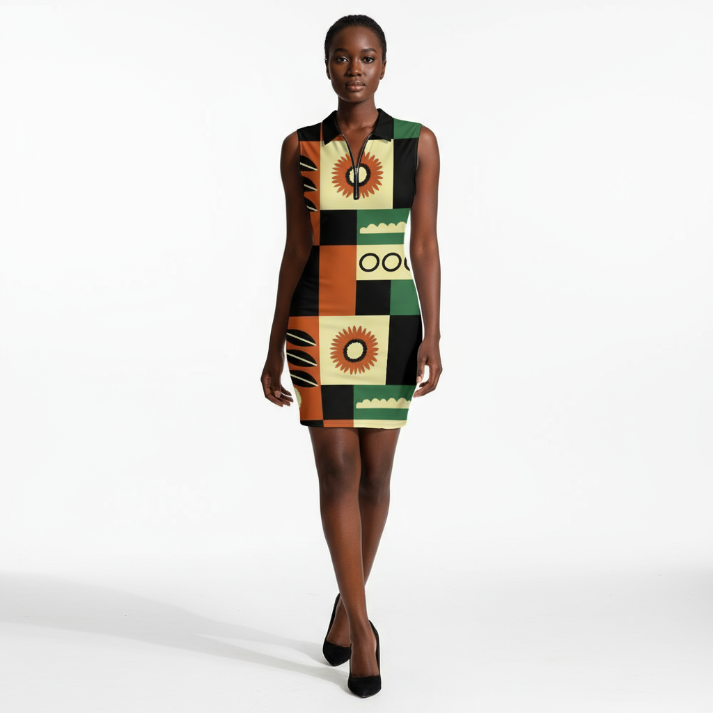 Women's Short Sleeve Dress with Short Zipper