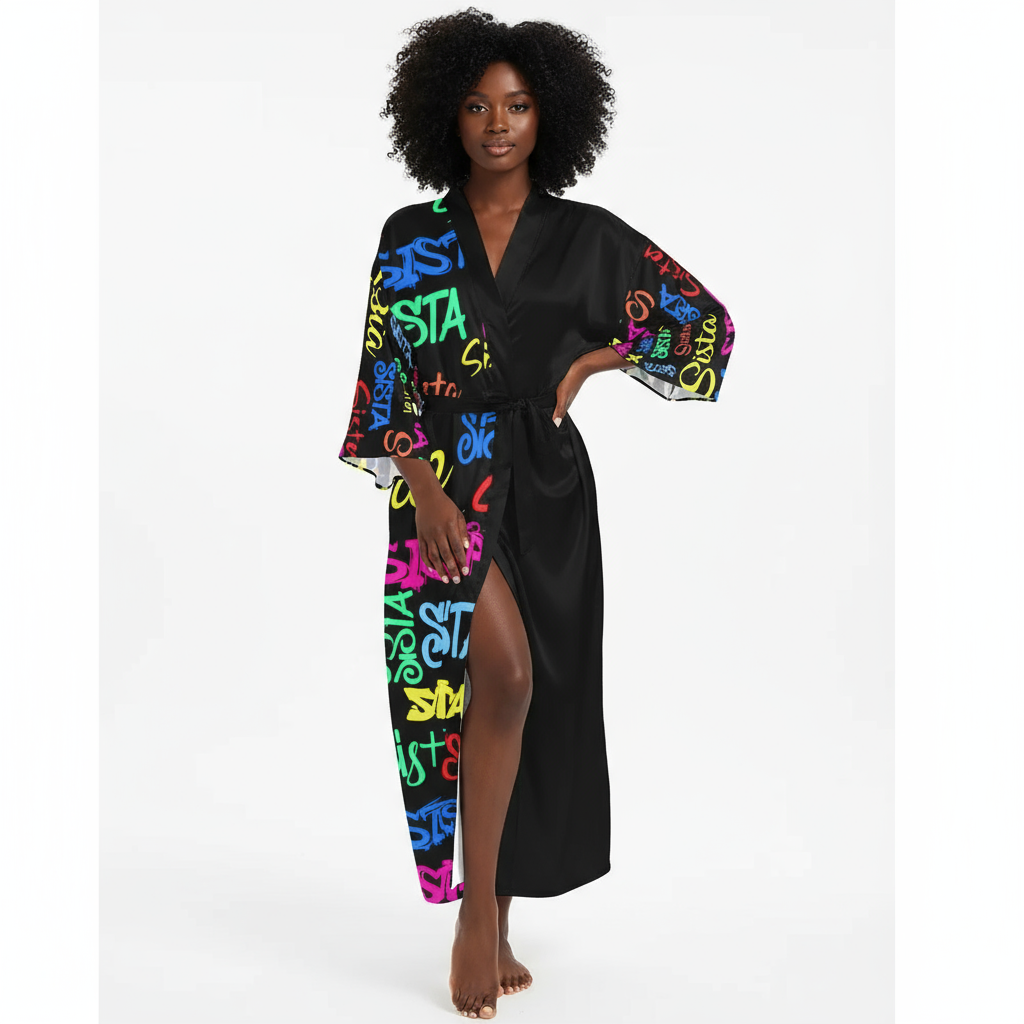 Women's Silk-Look Long Kimono Robe