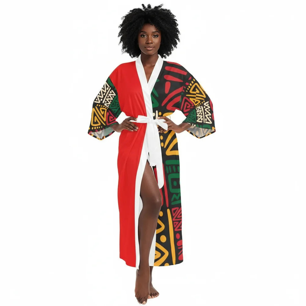 Women's Silk-Look Long Kimono Robe