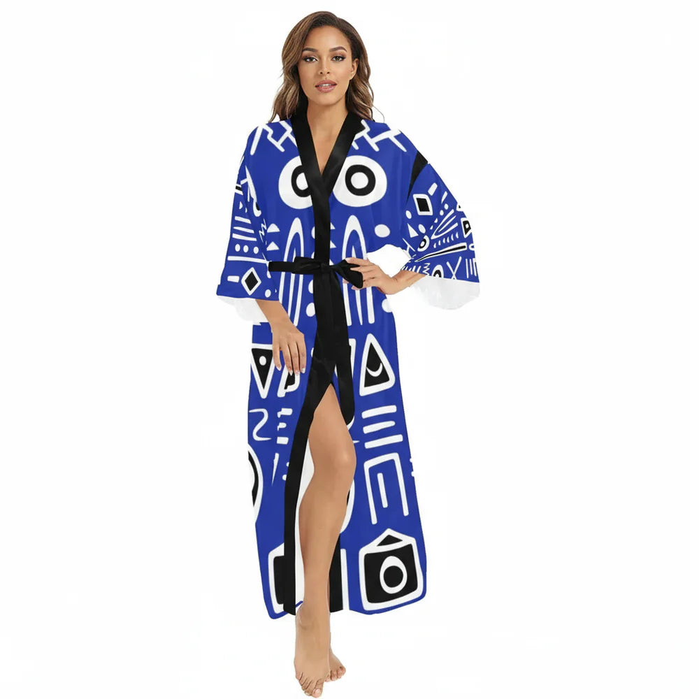 Women's Silk-Look Long Kimono Robe