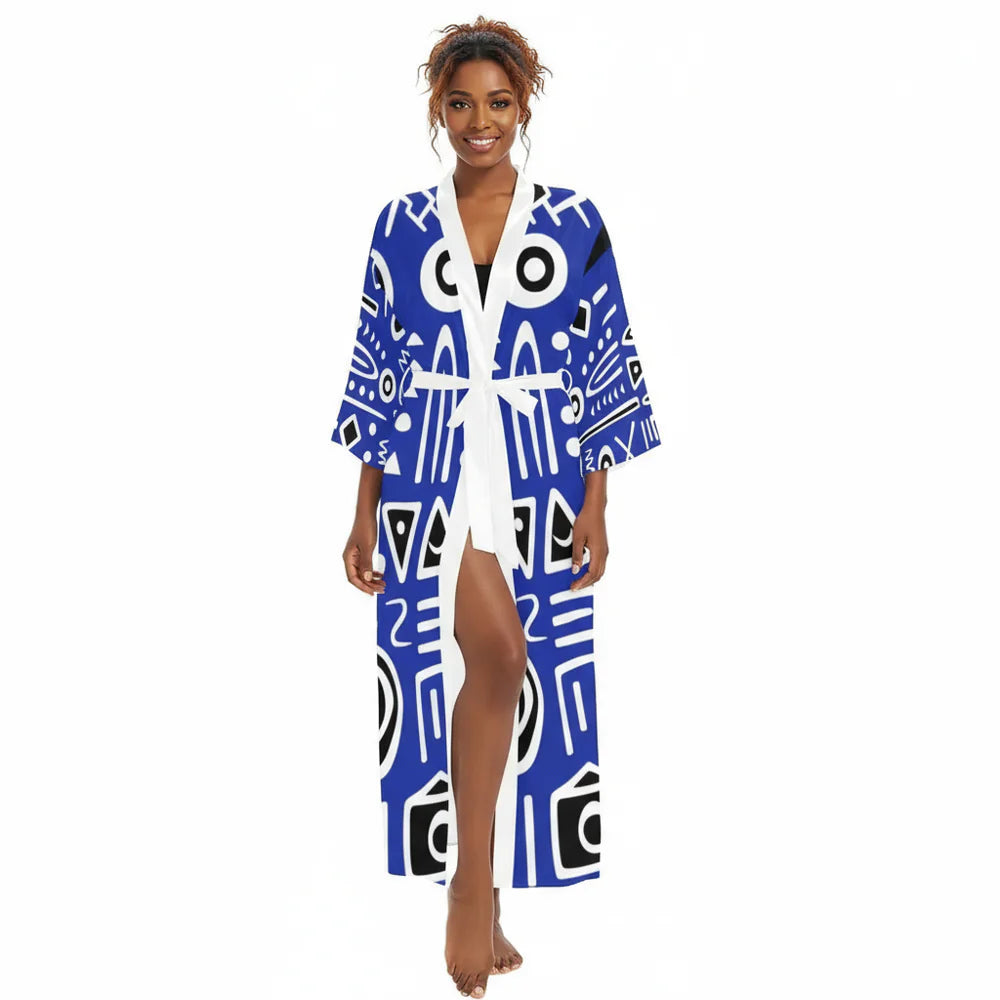 Women's Silk-Look Long Kimono Robe
